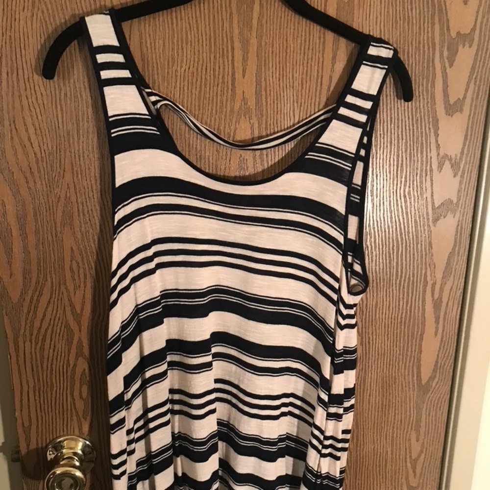 Navy and off white striped tank size large